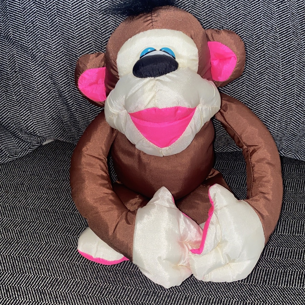 Fisher Price Chattering Chimps Plush Monkey Brown Parachute Nylon 1994 Puffalump